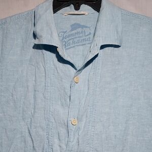Tommy Bahama Relax 100% Linen‎ Light Blue Short Sleeve Button-up Mens Size Large